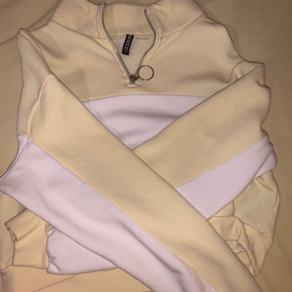 yellow and white crop sweater